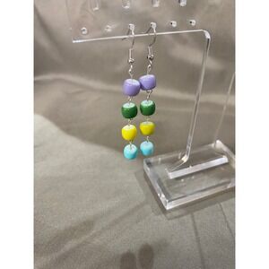 Handmade Women's Purple Green Yellow Blue Beaded Long‎ Earrings